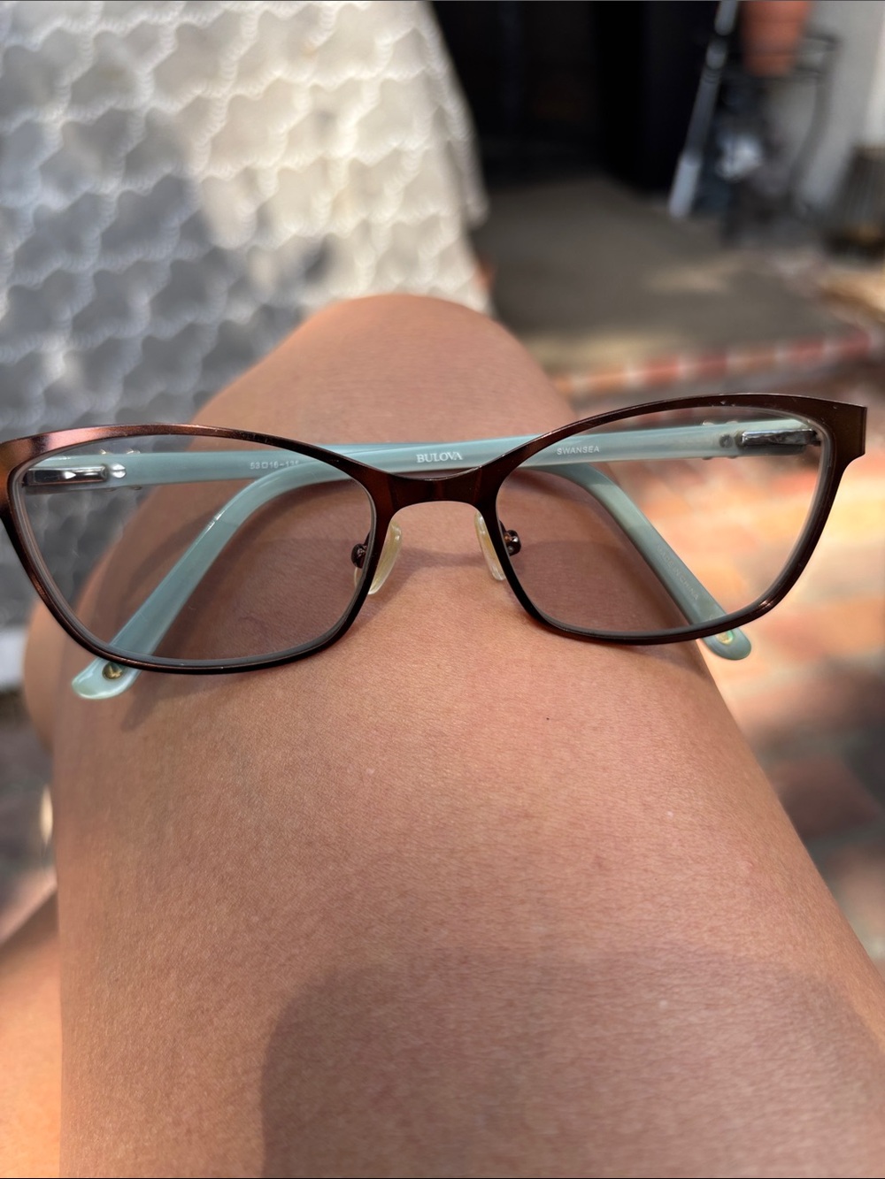 Bulova Brown Frame with Light Blue Temples Women's Eyeglasses